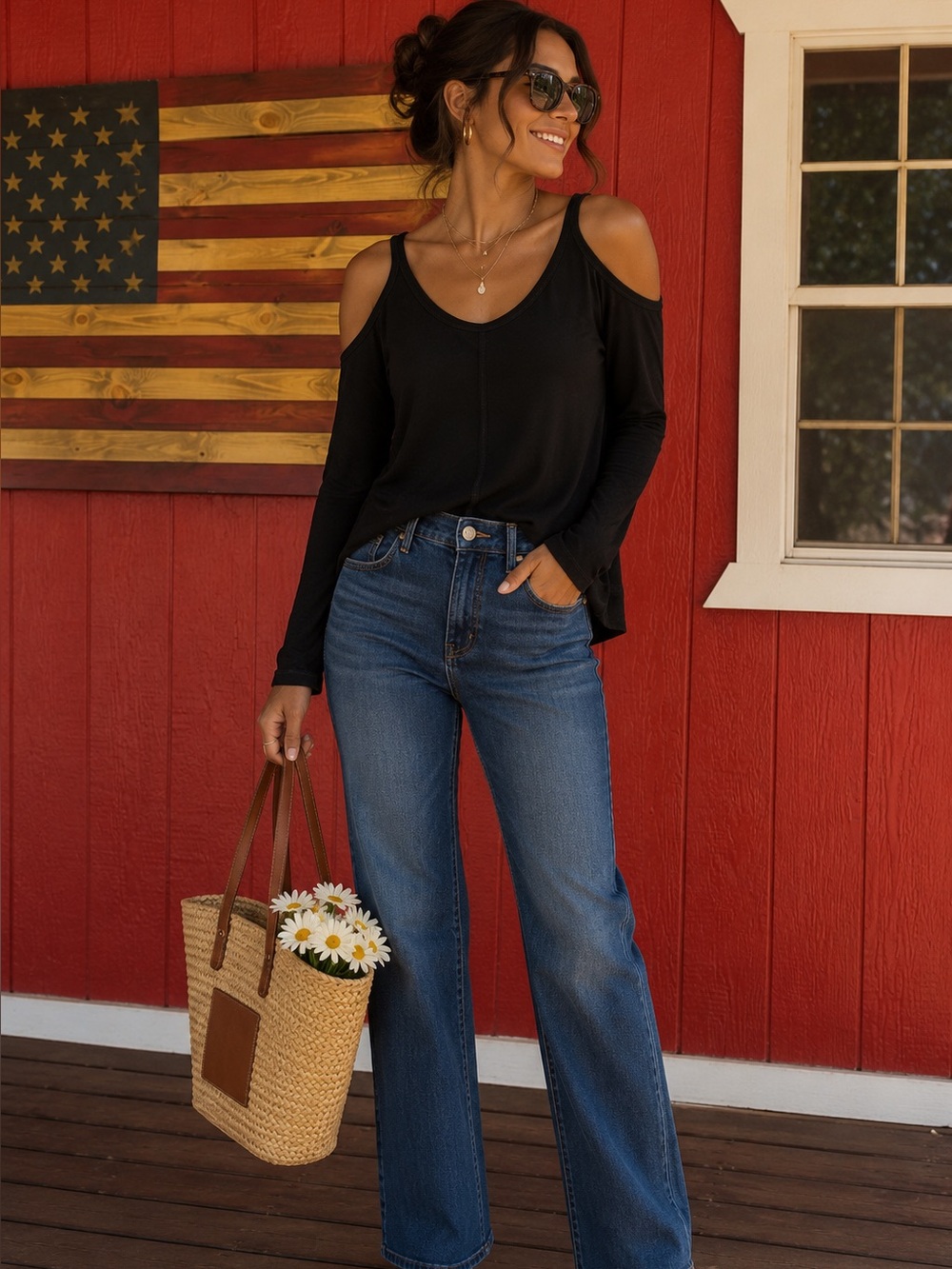 Jolie Black Cold-Shoulder Long Sleeve Top